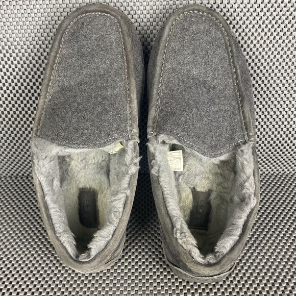 Ugg Ascot Moccasins Slippers Loafers Mens Size 10 Gray Leather Shearling Slip On